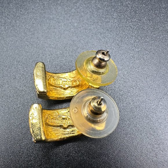 Vintage signed Ann Taylor gold tone with rhinestone Stud earrings - Picture 7 of 8